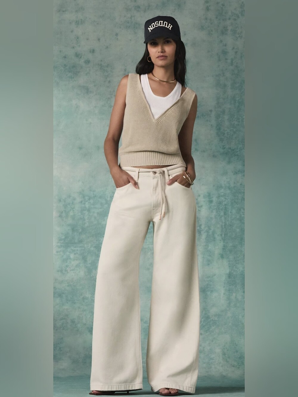 Hudson Jeans Jolene Pleated Wide Leg Trousers Cream Beige NWT Size 31!